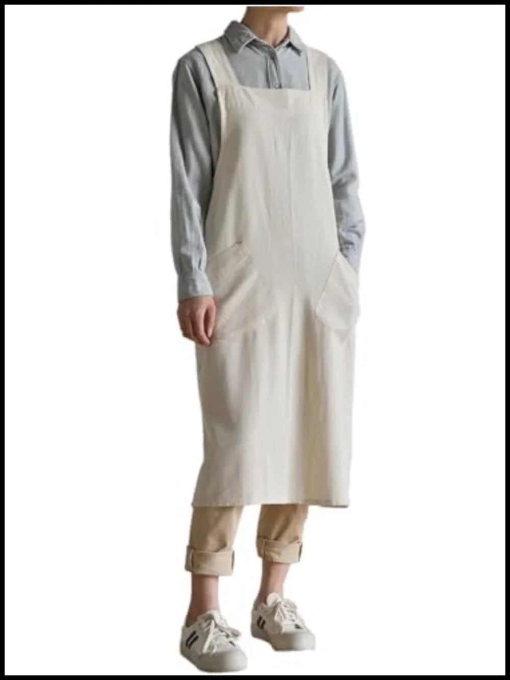 Cotton Linen Cross Back Apron with Pockets for Cooking Gardening